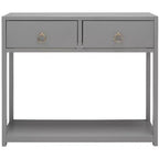 Console Scandinave, Bois d'hévéa, 2 tiroirs et étagère ouverte, Capacité 26 kg, Bleu marine