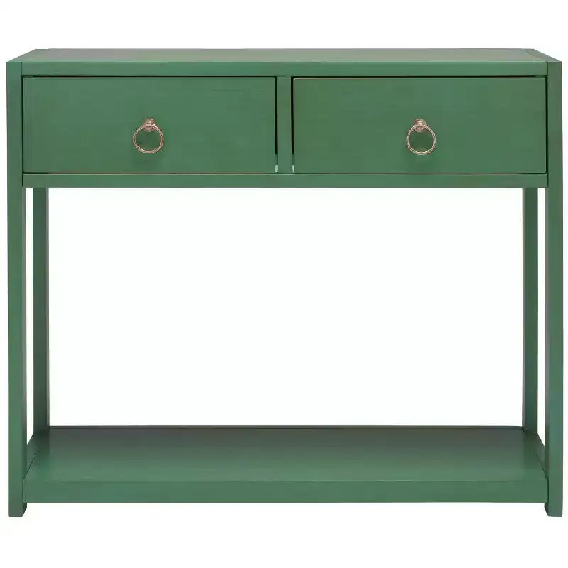 Console Scandinave, Bois d'hévéa, 2 tiroirs et étagère ouverte, Capacité 26 kg, Bleu marine
