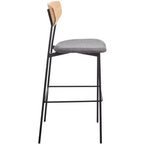 Tabouret de bar, dossier en noyer, assise en polyester noir, structure en fer, repose-pieds, hauteur d'assise 76 cm, capacité 113 kg
