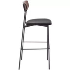 Tabouret de bar, dossier en noyer, assise en polyester noir, structure en fer, repose-pieds, hauteur d'assise 76 cm, capacité 113 kg
