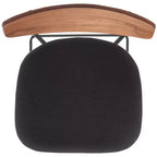 Tabouret de bar, dossier en noyer, assise en polyester noir, structure en fer, repose-pieds, hauteur d'assise 76 cm, capacité 113 kg