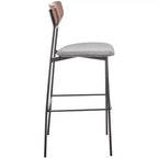 Tabouret de bar, dossier en noyer, assise en polyester noir, structure en fer, repose-pieds, hauteur d'assise 76 cm, capacité 113 kg