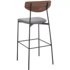 Tabouret de bar, dossier en noyer, assise en polyester noir, structure en fer, repose-pieds, hauteur d'assise 76 cm, capacité 113 kg