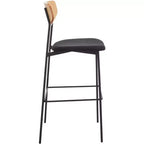 Tabouret de bar, dossier en noyer, assise en polyester noir, structure en fer, repose-pieds, hauteur d'assise 76 cm, capacité 113 kg