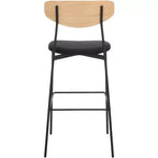 Tabouret de bar, dossier en noyer, assise en polyester noir, structure en fer, repose-pieds, hauteur d'assise 76 cm, capacité 113 kg