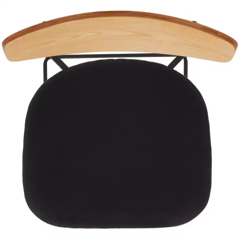 Tabouret de bar, dossier en noyer, assise en polyester noir, structure en fer, repose-pieds, hauteur d'assise 76 cm, capacité 113 kg