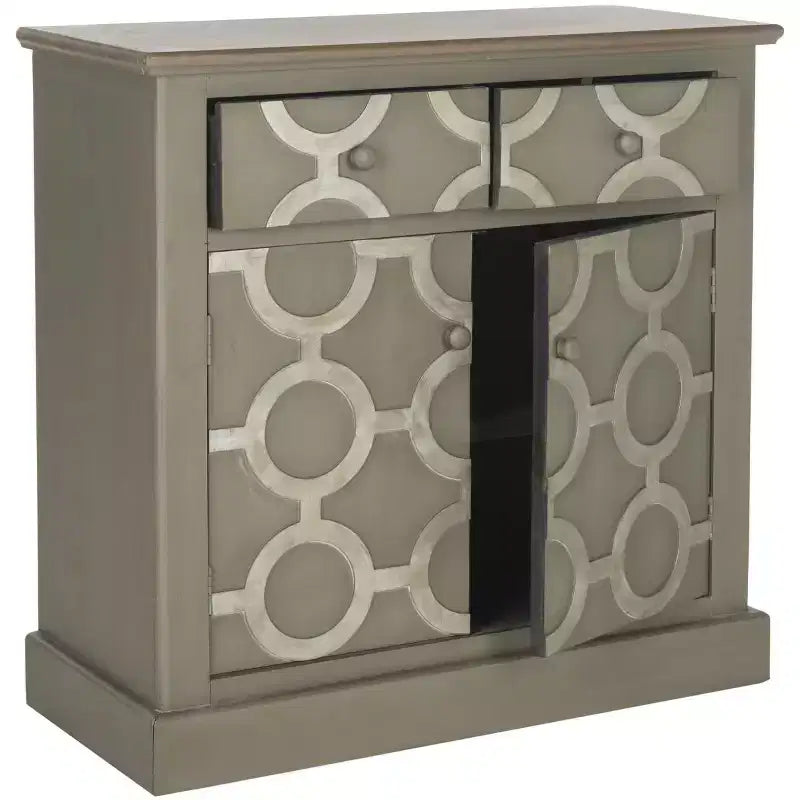 Commode de rangement 2 tiroirs, 2 portes, en gris, bois de sapin et MDF, 22,7 kg/tiroir, aucun assemblage requis