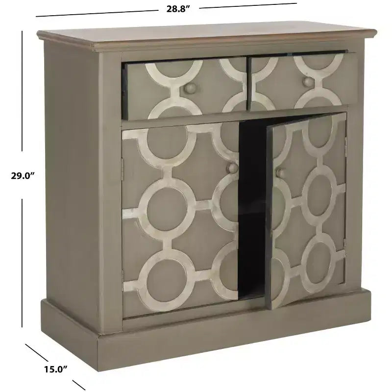 Commode de rangement 2 tiroirs, 2 portes, en gris, bois de sapin et MDF, 22,7 kg/tiroir, aucun assemblage requis