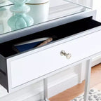 Bureau à écrire 2 tiroirs miroir, argent, bois + fer + miroir, capacité de 27 kg, 79,5 cm H x 120 cm L x 40 cm P