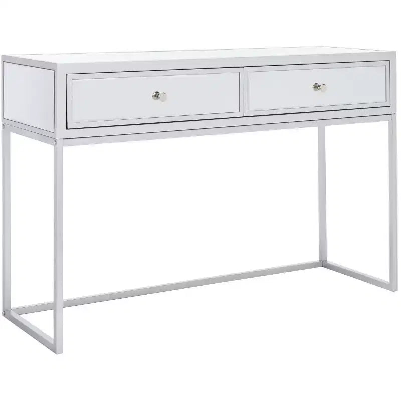 Bureau à écrire 2 tiroirs miroir, argent, bois + fer + miroir, capacité de 27 kg, 79,5 cm H x 120 cm L x 40 cm P