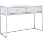 Bureau à écrire 2 tiroirs miroir, argent, bois + fer + miroir, capacité de 27 kg, 79,5 cm H x 120 cm L x 40 cm P