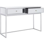 Bureau à écrire 2 tiroirs miroir, argent, bois + fer + miroir, capacité de 27 kg, 79,5 cm H x 120 cm L x 40 cm P