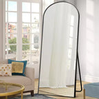 Miroir mural arqué pleine longueur de 64 po x 21 po, cadre métallique mince, verre HD incassable, dos sans cuivre, noir