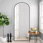 Miroir mural arqué pleine longueur de 64 po x 21 po, cadre métallique mince, verre HD incassable, dos sans cuivre, noir