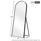 Miroir mural arqué pleine longueur de 64 po x 21 po, cadre métallique mince, verre HD incassable, dos sans cuivre, noir