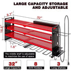 Organisateur mural pour outils électriques à 4 niveaux, 8 porte-perceuses, acier, étagère réglable, panneau perforé, câble de 2 m, rouge/noir/jaune