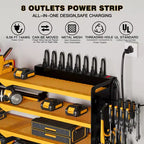 Organisateur mural pour outils électriques à 4 niveaux, 8 porte-perceuses, acier, étagère réglable, panneau perforé, câble de 2 m, rouge/noir/jaune