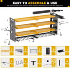 Organisateur mural pour outils électriques à 4 niveaux, 8 porte-perceuses, acier, étagère réglable, panneau perforé, câble de 2 m, rouge/noir/jaune