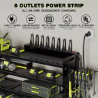 Organisateur mural pour outils électriques à 4 niveaux, 8 porte-perceuses, acier, étagère réglable, panneau perforé, câble de 2 m, rouge/noir/jaune