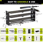 Organisateur mural pour outils électriques à 4 niveaux, 8 porte-perceuses, acier, étagère réglable, panneau perforé, câble de 2 m, rouge/noir/jaune