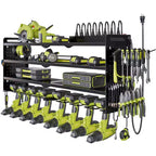 Hausource 4-Tier Power Tools Organizer Wall Mount Utility Storage Shelves, 8 Drill Holder, Red/Black/Yellow