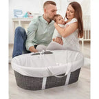 Panier à langer bébé Moïse, Tressé en papier imitation osier, Cadre métallique, Matelas en mousse et doublure, 81x50cm, 0-15 mois