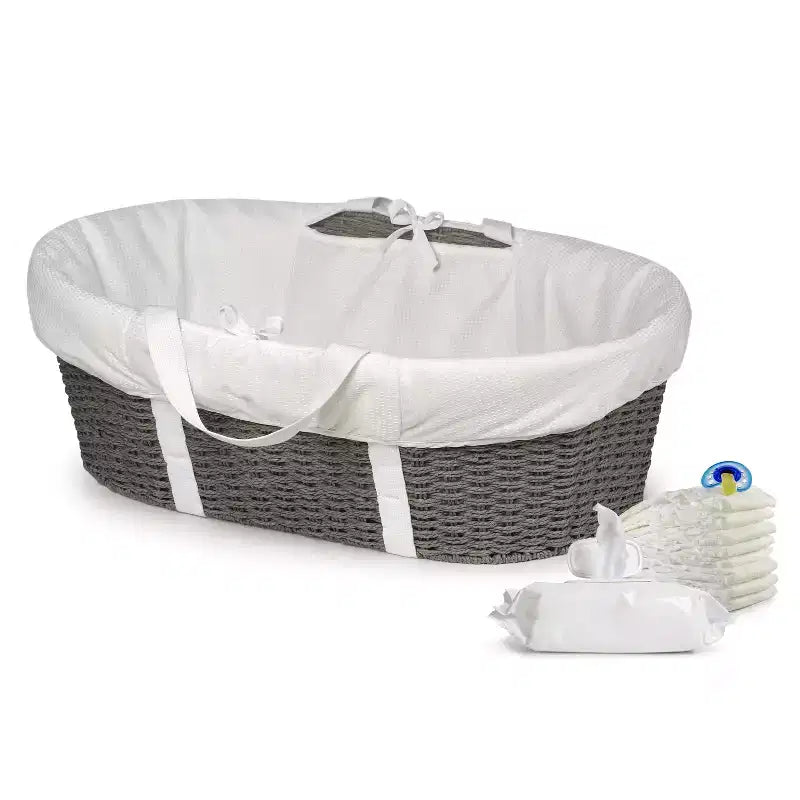 Panier à langer bébé Moïse, Tressé en papier imitation osier, Cadre métallique, Matelas en mousse et doublure, 81x50cm, 0-15 mois