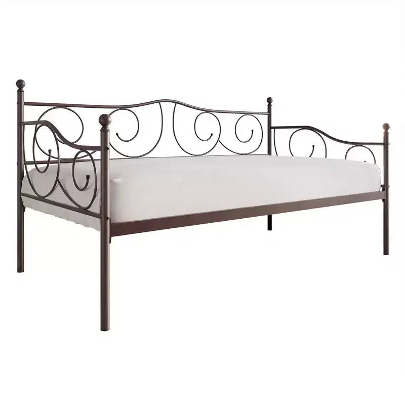 Lit de repos en métal avec détails de finition, support en bois à 12 lattes, finition par revêtement en poudre, capacité de 136 kg, noir/blanc/marron