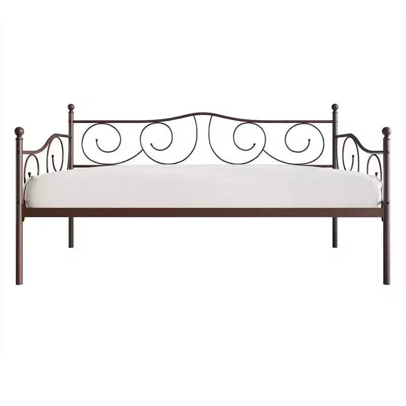 Lit de repos en métal avec détails de finition, support en bois à 12 lattes, finition par revêtement en poudre, capacité de 136 kg, noir/blanc/marron