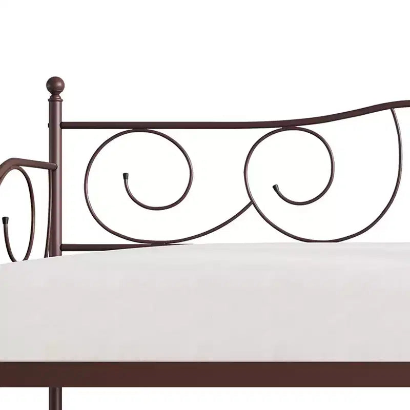 Lit de repos en métal avec détails de finition, support en bois à 12 lattes, finition par revêtement en poudre, capacité de 136 kg, noir/blanc/marron