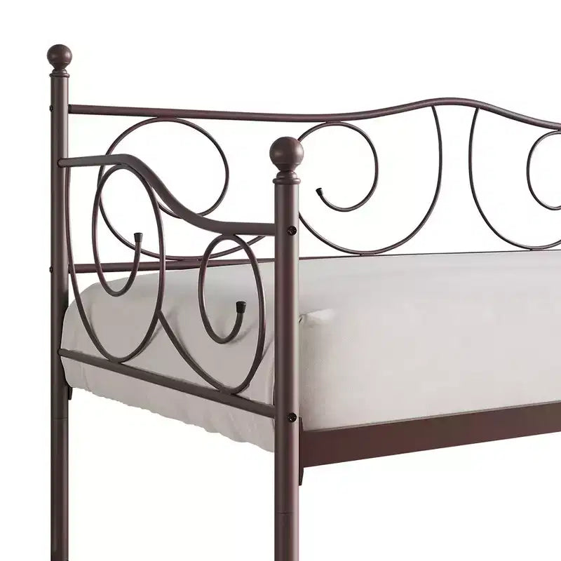 Lit de repos en métal avec détails de finition, support en bois à 12 lattes, finition par revêtement en poudre, capacité de 136 kg, noir/blanc/marron