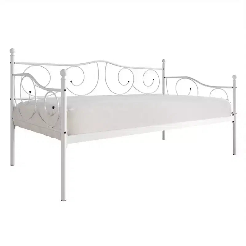 Lit de repos en métal avec détails de finition, support en bois à 12 lattes, finition par revêtement en poudre, capacité de 136 kg, noir/blanc/marron