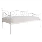 Lit de repos en métal avec détails de finition, support en bois à 12 lattes, finition par revêtement en poudre, capacité de 136 kg, noir/blanc/marron