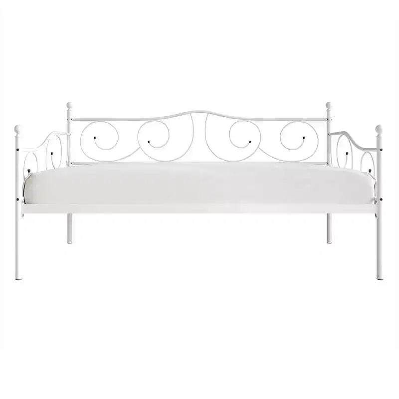 Lit de repos en métal avec détails de finition, support en bois à 12 lattes, finition par revêtement en poudre, capacité de 136 kg, noir/blanc/marron