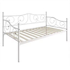 Lit de repos en métal avec détails de finition, support en bois à 12 lattes, finition par revêtement en poudre, capacité de 136 kg, noir/blanc/marron