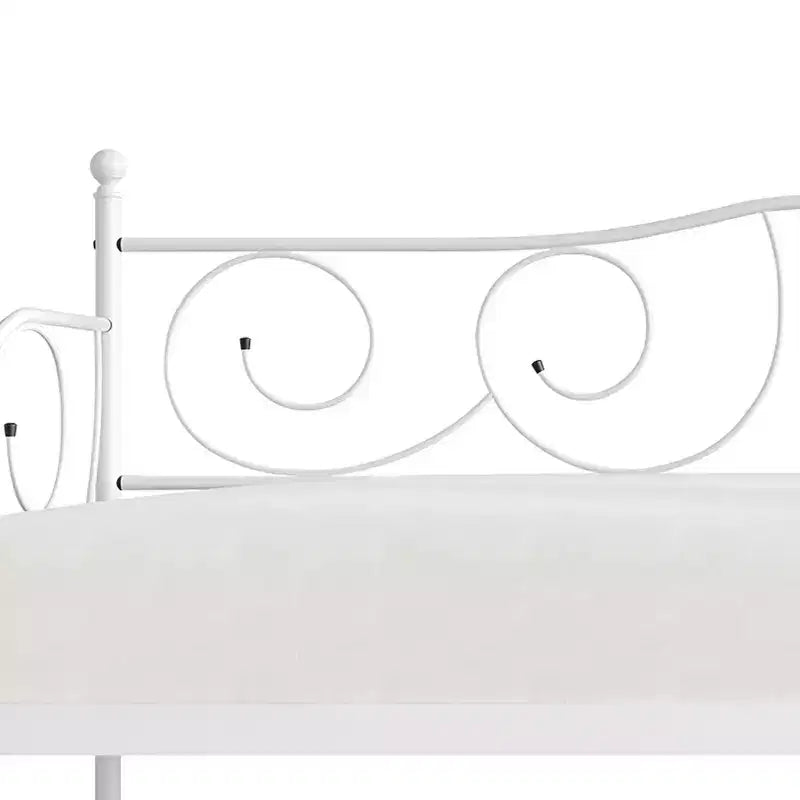 Lit de repos en métal avec détails de finition, support en bois à 12 lattes, finition par revêtement en poudre, capacité de 136 kg, noir/blanc/marron