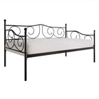 Lit de repos en métal avec détails de finition, support en bois à 12 lattes, finition par revêtement en poudre, capacité de 136 kg, noir/blanc/marron