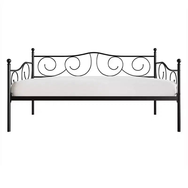 Lit de repos en métal avec détails de finition, support en bois à 12 lattes, finition par revêtement en poudre, capacité de 136 kg, noir/blanc/marron