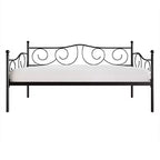 Lit de repos en métal avec détails de finition, support en bois à 12 lattes, finition par revêtement en poudre, capacité de 136 kg, noir/blanc/marron