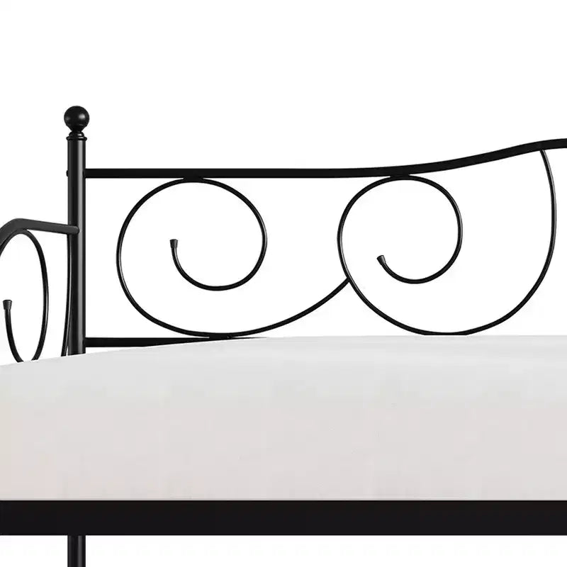 Lit de repos en métal avec détails de finition, support en bois à 12 lattes, finition par revêtement en poudre, capacité de 136 kg, noir/blanc/marron