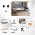 Lit de repos en métal avec détails de finition, support en bois à 12 lattes, finition par revêtement en poudre, capacité de 136 kg, noir/blanc/marron