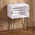 Table d'appoint caisse rustique, pieds épingle, poignées en jute, étagère ouverte, MDF, 40 cm (L) x 26,7 cm (P) x 56 cm (H)
