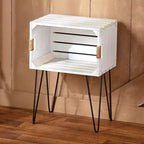 Table d'appoint caisse rustique, pieds épingle, poignées en jute, étagère ouverte, MDF, 40 cm (L) x 26,7 cm (P) x 56 cm (H)
