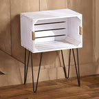 Table d'appoint caisse rustique, pieds épingle, poignées en jute, étagère ouverte, MDF, 40 cm (L) x 26,7 cm (P) x 56 cm (H)