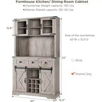 Meuble de bar de ferme de 72 po, porte coulissante de style grange, 3 tiroirs, 7 étagères, porte-bouteilles et verres, 42 po l. x 15,5 po P.