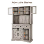 Meuble de bar de ferme de 72 po, porte coulissante de style grange, 3 tiroirs, 7 étagères, porte-bouteilles et verres, 42 po l. x 15,5 po P.